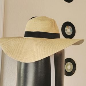 Long Brim Sun Hat with Black Ribbon